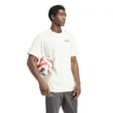 Remera blanca de algodón Adidas, con cuello redondo y mangas cortas. Estampado frontal con la leyenda "-LOS BLANCOS-" en color gris.