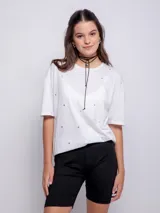 Calza corta de lycra negra con brillos plateados.