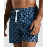 Short de baño con estampado de monograma en tonos azules, con cintura elástica y cordón de ajuste blanco.