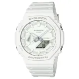 Reloj Casio G-Shock GA2100-7A7DR, color blanco, con caja de resina de 48mm y esfera analógica-digital. Resistente al agua hasta 200 metros.