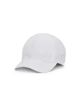 Gorra deportiva Under Armour modelo W Velociti Low Adj, color blanco, de diseño ligero, elástico y transpirable con paneles perforados y logotipo reflectante.
