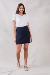 Minifalda azul de tejido de punto acanalado con lurex.