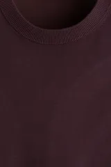 Buzo de punto fino color borgoña, con cuello redondo y corte regular.