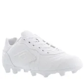 Championes de fútbol 11 Umbro modelo Touch FG, color negro con detalles en rojo vibrante. Presentan un diseño con costuras reforzadas en la puntera, cordones rojos y suela con tapones para césped natural.