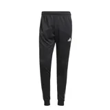 Pantalón deportivo Adidas modelo Tiro Esencial, color negro con las icónicas tres tiras blancas laterales y logo de la marca bordado en la pierna. Cuenta con cintura elástica y puños ajustados en los tobillos.