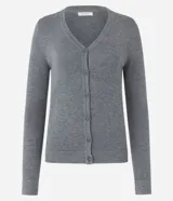 Cardigan Marfinno de viscosa color gris, con escote en V, cierre frontal de botones y mangas largas.