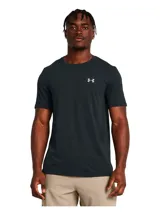 Remera deportiva negra de Under Armour, modelo Vanish Seamless, para hombre. Confeccionada en tejido transpirable de secado rápido y sin costuras para evitar roces. Presenta logo de la marca en el pecho.