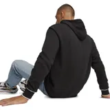 Buzo negro con capucha y cordones ajustables, de corte estándar y manga larga. Presenta un bolsillo tipo canguro y el logo de Puma estampado en el pecho con borde blanco.