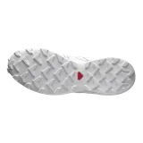 Championes de trail running Salomon Speedcross 3, color blanco marfil con detalles en rosa claro y negro, sistema de cordones Quicklace, suela Contagrip y amortiguación ligera.