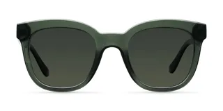 Lentes de sol Meller modelo Mahé, con armazón cuadrado color verde oliva y lentes verdes polarizadas.