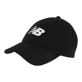 Gorro de béisbol negro con logo de New Balance bordado en blanco en el lateral.