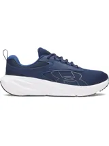 Championes Under Armour Surge 5 para running, de color azul marino con entresuela blanca y suela negra. Presentan parte superior de malla transpirable con superposiciones sintéticas y el logotipo de la marca en el lateral.