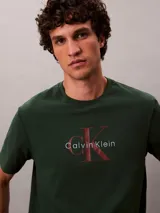 Remera Calvin Klein de manga corta y cuello redondo, color verde oscuro, confeccionada en 100% algodón, con corte regular.