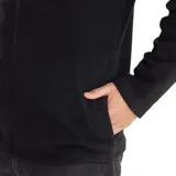 Campera polar de microfibra negra con cierre frontal y logo de Caterpillar bordado en el pecho.