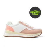 Championes deportivos American Sport Davo Lady, color blanco con detalles en rosa y verde.