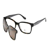 Lentes ópticos con marco de acetato carey y sistema clip-on de sol incorporado, modelo Vera de Teresa Calandra.