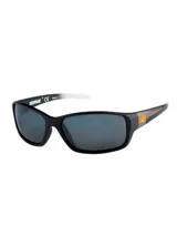 Lentes de sol deportivos marca Caterpillar, modelo Cts Sensor, con armazón envolvente color negro y cristales polarizados oscuros. Presentan el logotipo de la marca en color naranja sobre una placa metálica en las patillas.