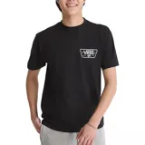 Remera Vans negra de manga corta, con cuello redondo y un parche con el logo de la marca estampado en el pecho.