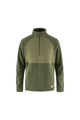 Buzo de polar verde oliva con cuello alto y cierre parcial con cremallera.