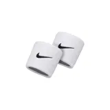 Par de muñequeras deportivas Nike Swoosh color blanco con logo bordado en negro.