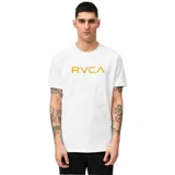 Remera blanca de algodón con logo RVCA estampado en color naranja en el pecho.