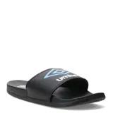 Sandalia tipo ojota Umbro modelo Pro Foam, color negro con el logo de la marca estampado en celeste y blanco en la tira superior.