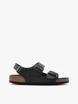 Sandalias Birkenstock Milano con correa trasera ajustable, hechas de material sintético Birko-Flor color negro.