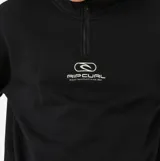 Canguro negro de Rip Curl con cierre 1/4 y logo estampado en el pecho.