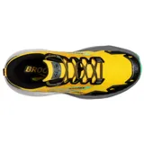 Championes de trail running Brooks Caldera 7 para hombre, color amarillo con detalles en negro, gris y verde.