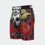 Calzoncillos bóxer estampados con calavera con cuernos, ojo y rosas.