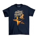 Remera de algodón color azul marino con estampa frontal de la banda The Smashing Pumpkins, que presenta el logo de la banda sobre una estrella dorada y una figura femenina.