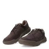 Zapatos Caterpillar Hex Lite Cruise de cuero color marrón oscuro, con cordones y suela gruesa con diseño hexagonal.
