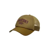 Gorro Saucony color marrón con paneles de malla en los laterales y logo de la marca estampado en el frente.