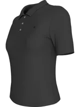Chomba de manga corta, color gris oscuro, con cuello de polo y tapeta de tres botones. Presenta un corte ajustado al cuerpo y el logo bordado de Calvin Klein en el pecho.