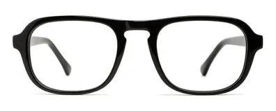 Armazón para lentes de receta de acetato negro, con forma aviador y patillas con núcleo de metal plateado. Diseño con patillas antideslizantes.