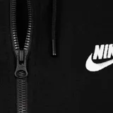 Campera Nike Sportswear Essential de mujer, con cierre frontal completo, capucha con cordón ajustable y bolsillos tipo canguro. Presenta el logo de la marca bordado en el pecho y puños acanalados.