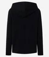 Buzo de punto con capucha y cordones ajustables con punteras metálicas. Presenta un diseño de corte regular, confeccionado en una mezcla de viscosa, poliéster y poliamida, ofreciendo una textura suave y cómoda.