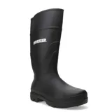 Bota de lluvia de caña alta color negro, fabricada en material impermeable con suela antideslizante y logo de la marca estampado en el lateral.