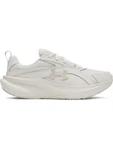 Championes de running Under Armour modelo Assert 11, color beige claro. Presentan una parte superior de malla transpirable con revestimientos de cuero sintético y el logo de la marca en el lateral. Cuentan con amortiguación Charged+ en la mediasuela y suela de goma resistente.