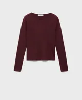 Jersey de punto fino color bordó, con cuello redondo y diseño entallado de manga larga.