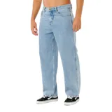 Pantalón de jean de corte holgado en color celeste, con diseño de estilo carpintero y bolsillos utilitarios.