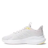 Championes Adidas AlfaEdge, color gris con detalles en blanco y amarillo lima, ideales para running.