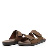Sandalias Freeway Canastra de cuero marrón claro, con dos tiras anchas con ajuste de velcro y suela anatómica de goma.