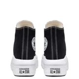 Championes Converse Chuck Taylor Move de caña alta, color negro, con plataforma blanca y cordones blancos.