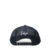 Gorra Trucker Tiffosi de color negro con red en la parte trasera y logo bordado en hilo dorado en el frente.