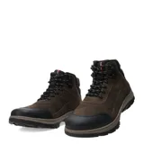Botas de caña media Freeway modelo Terra, confeccionadas en nobuk color marrón con puntera reforzada en cuero sintético negro. Presentan cordones negros, cuello acolchado y suela de goma dentada con entresuela en tono gris.