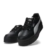 Championes urbanos Puma modelo Karmen II Idol Metallic, color negro con detalles en plateado metalizado. Presentan una suela de plataforma robusta y diseño de caña baja.