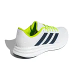 Championes deportivos Adidas Galaxy Star 2.0 para hombre, color blanco con detalles en azul marino y cordones y forro interior en tono verde lima vibrante.