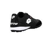 Championes de fútbol Lotto negros con detalles en blanco y bandera italiana en el lateral.