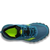 Championes de trail running Saucony Excursion TR16, color azul con detalles en amarillo y negro.